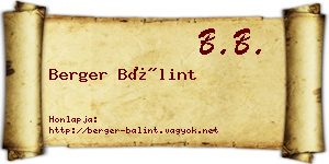 Berger Bálint névjegykártya